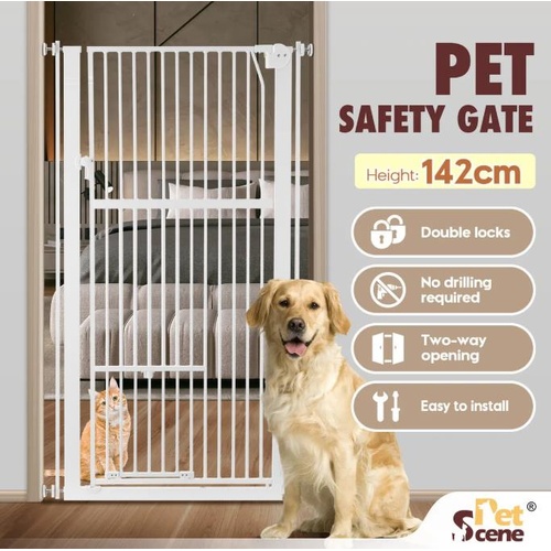 Safety Gate Pet Dog Cat Security Extra Tall Retractable Fence Guard Door 142cm