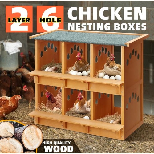 2 Layer Wood Chicken Nesting Box 6 Hole Chook Hen Laying Boxes Duck Poultry Coop