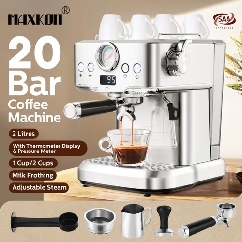 Maxkon 2L Coffee Machine 20 Bar Stainless Steel Espresso Maker Latte Cappuccino