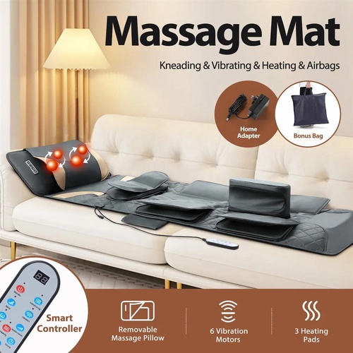 HOMASA Full Body Massage Mat Heated Shiatsu Neck Lumbar Traction Airbag Stretch