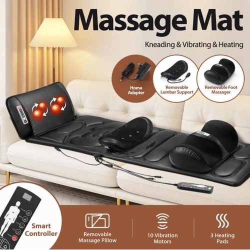 RETURNs HOMASA Full Body Massage Mat Heated Foot Back Lumbar Massager Shiatsu Vibration