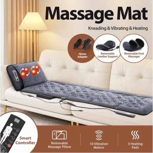 HOMASA Heated Massage Mat Full Body Shiatsu Vibration Neck Foot Lumbar Support