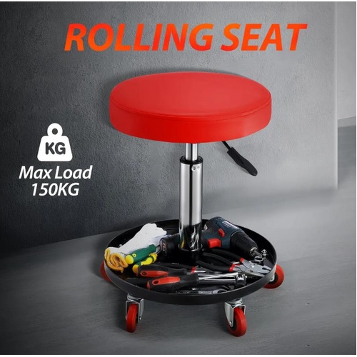 Swivel Work Stool Chair Mechanic Tool Tray Height Adjustable Roller Seat Wheels