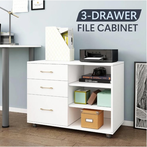 3 Drawer File Cabinet Office Filing Storage Furniture White Rolling Organiser