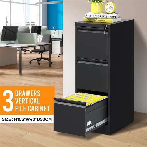 File Cabinet 3 Drawer Filing Organiser Steel Locker Cupboard Office Letter A4 F4