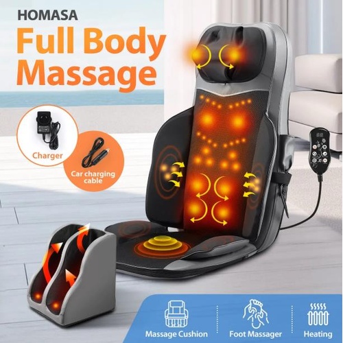 RETURNs Full Body Massage Cushion Shiatsu Back Neck Massaging Chair Seat with Footrest