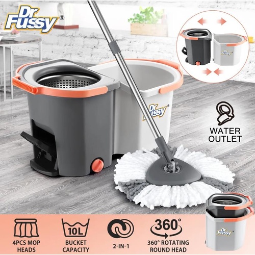 Spinning Mop Bucket Set Detachable Floor Cleaner Microfibre Heads Easy Cleaning