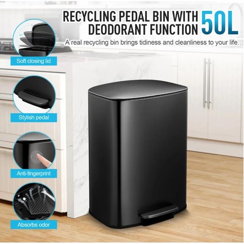 RETURNs 50L Stainless Steel Trash Can Pedal Rubbish Bin Recycle Waste Bin Toilet Dustbin