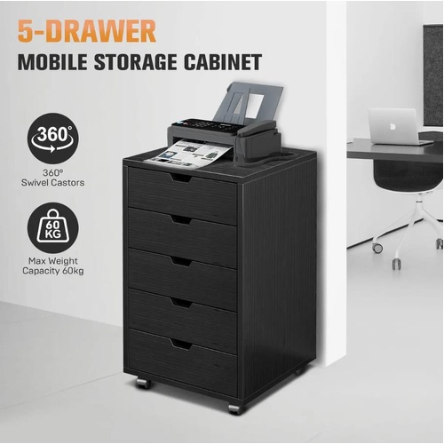 5 Drawer File Cabinet Mobile Filing Document Organiser Chest Home Office Storage