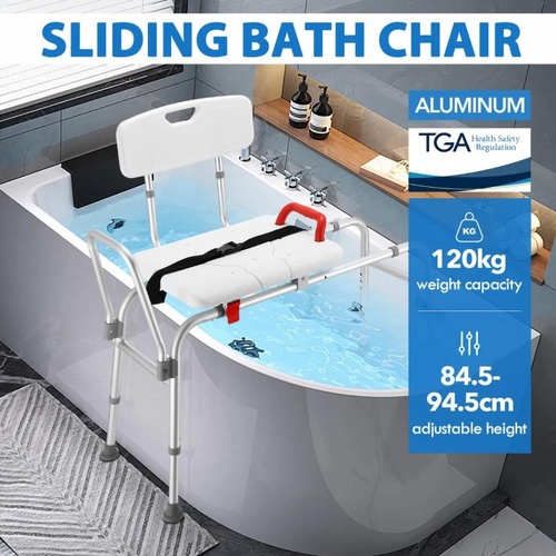 Sliding Shower Chair Seat Bath Tub Transfer Bench Stool Medical Assist Back Armr