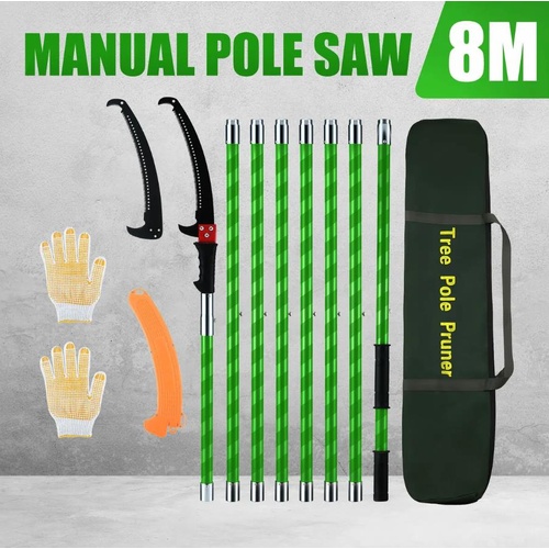 8M Manual Pole Saw Extendable Tree Pruner Trimmer Cutter Branch Blades Scissors