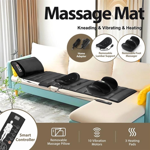 Full Body Massage Mat Heated Foot Back Massager Shiatsu Vibration Lumbar Support