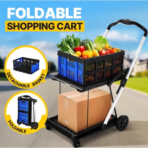 Folding Trolley Cart Collapsible Basket Shopping Luggage Hand Truck Dolly Moving
