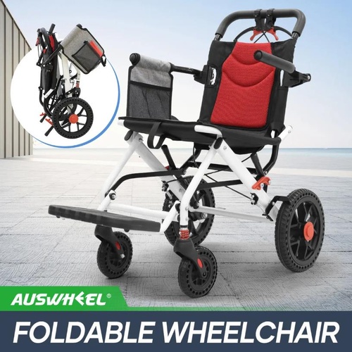 12" Folding Wheelchair PU Wheel Mobility Disability Aid Equipment Auswhee