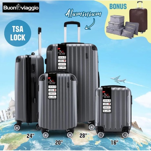 4PCS Luggage Suitcase Trolley Set Travel Storage Hard Shell Case TSA Lock Grey