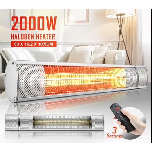 Electric Halogen Heater 2000W Outdoor Space Patio Room Energy Efficient Remote