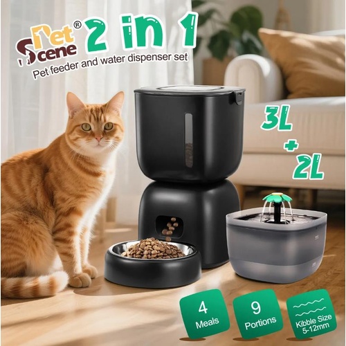 3L Automatic Pet Cat Feeder Dog Food Water Dispenser Auto Fountain Voice Record