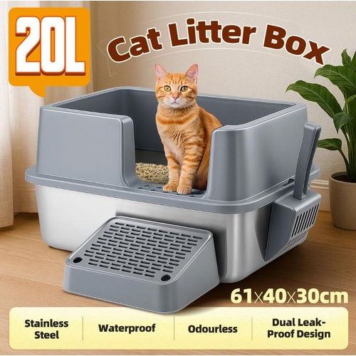 Cat Kitty Litter Box Stainless Steel Potty Pan Toilet Tray Pet Furniture Scoop