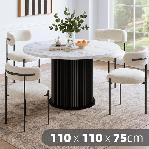 Round Dining Table Modern Coffee Room Kitchen Breakfast Wood Accent Marble 110cm