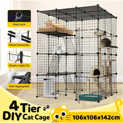 Pet Scene DIY Cat Enclosure Cage Pet House 4 Tier Rabbit Hutch Ferret Playpen
