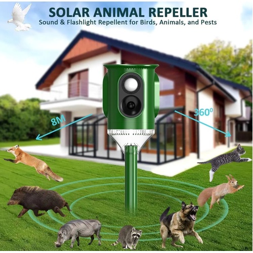 Solar Bird Animal Repellent Ultrasonic Pest Rat Repeller Motion Sensor Deterrent