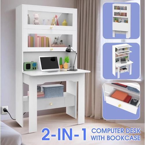 Computer Desk Bookshelf Office Study Work Folding Table Glass Shelf 80x31x160cm