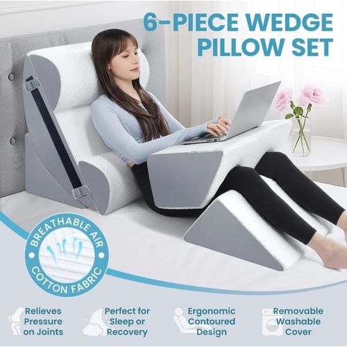 Bedding Wedge Pillow Bed Cushion Foam Back Neck Head Support Leg Raiser 6PCS Set