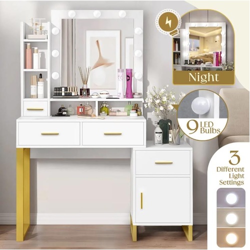 Hollywood Mirror Makeup Table Vanity Dressing Desk Dresser Bedroom Furniture wit