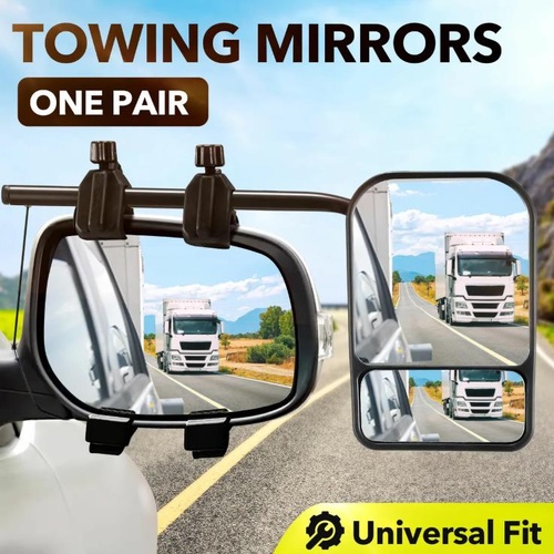 2X Heavy Duty Universal Towing Mirrors Flat Mirror Clip On Caravan 4x4 Trailer
