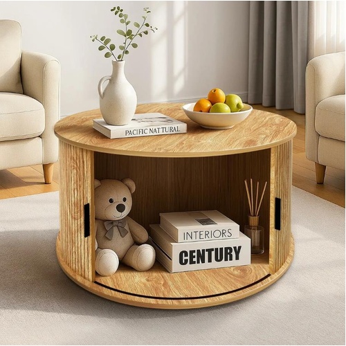 Round Coffee Table Storage Bedside Sofa Side End Tea Cafe Night Stand Desk Oak