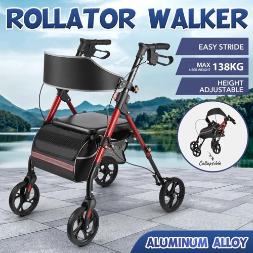 Auswheel Rollator Walker Seat 4 Wheel Elderly Fold Walking Mobility Aid Trolley