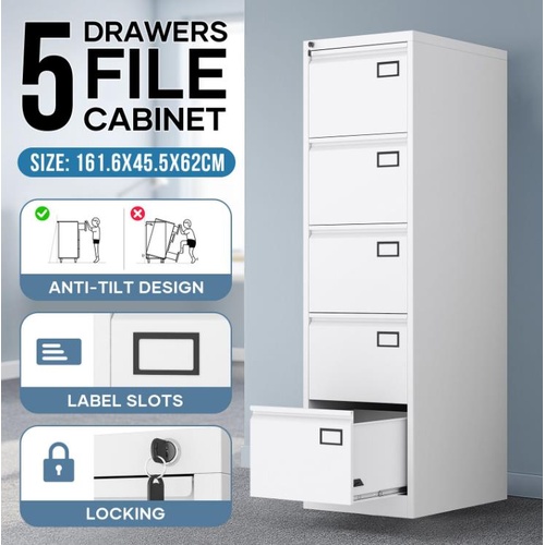 RETURNs 5 Drawer Filing Cabinet Steel Office Storage Locking Unit for Letter A4 F4 Files