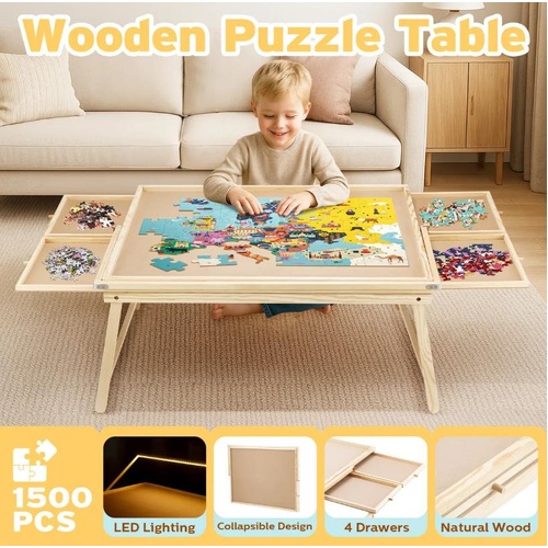 Jigsaw Puzzle Table 1500 Piece Wooden Board Games Desk Tray Craft Storage