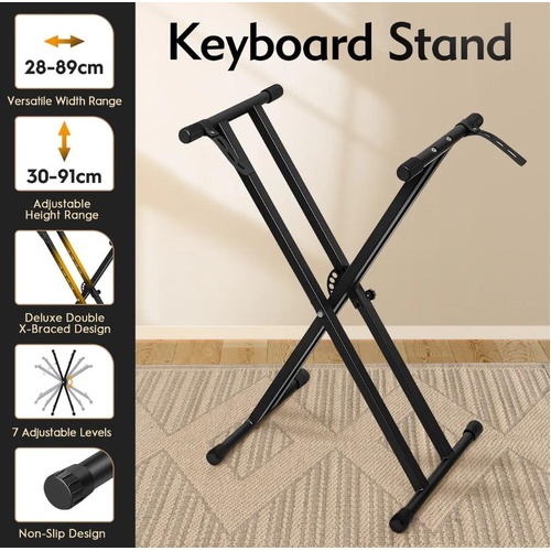 Keyboard Piano Stand X Style Music Stage Folding Adjustable Double Braced Steel