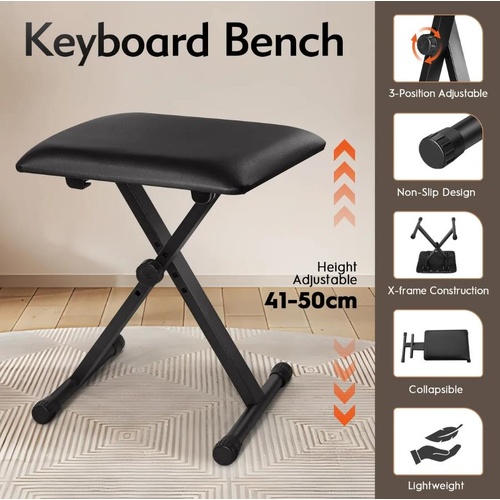 Melodic Keyboard Piano Bench Stool Seat Adjustable X Style Stand Cushion Steel