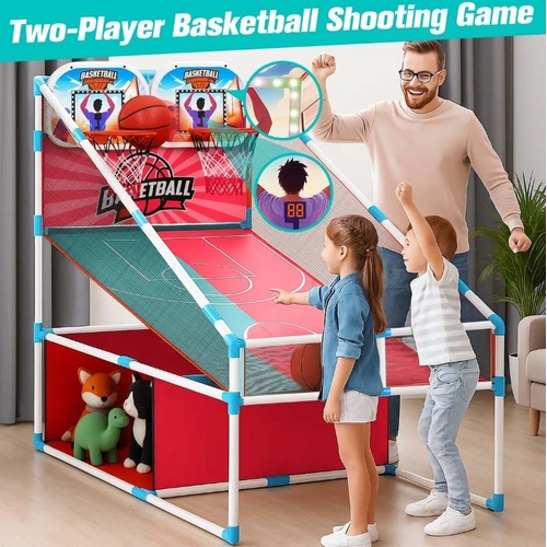 Genki Kids Arcade Basketball Game Set 4 Balls Electronic Scorer Sports Dual Shot
