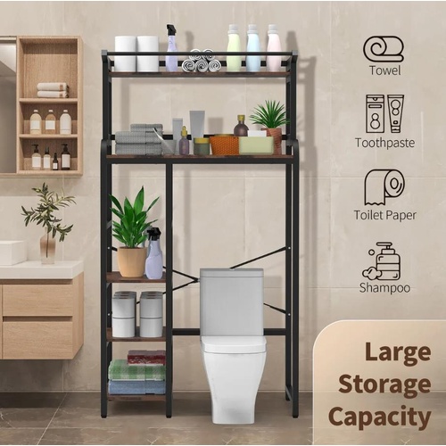 5 Tier Shelf Laundry Rack Over Toilet Storage Washer Dryer Bathroom Space Saver
