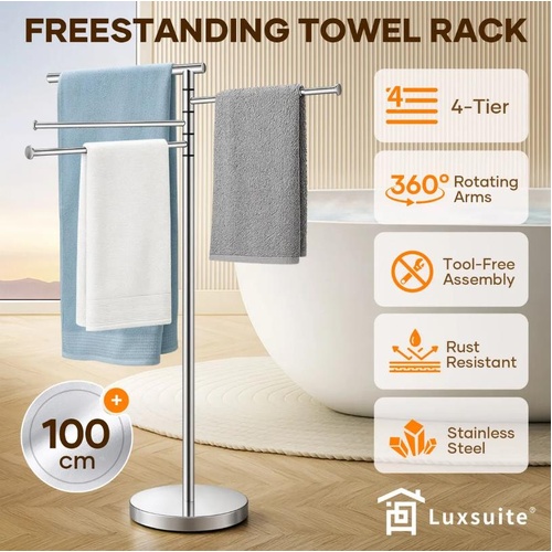 Luxsuite 4 Tier Towel Rack Stand Stainless Steel Bathroom Organizer Towel Rail