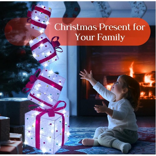 80 LED Christmas Lights Decorations 3D Lighted Gift Box Tower Xmas Tree Ornament