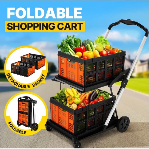 Maxkon Folding Hand Truck Dolly Luggage Utility Cart Shopping Trolley 2 Baskets