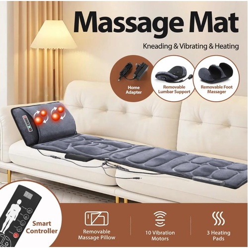 HOMASA Heated Massage Mat Full Body Shiatsu Lumbar Support Foot Massager 10Motor