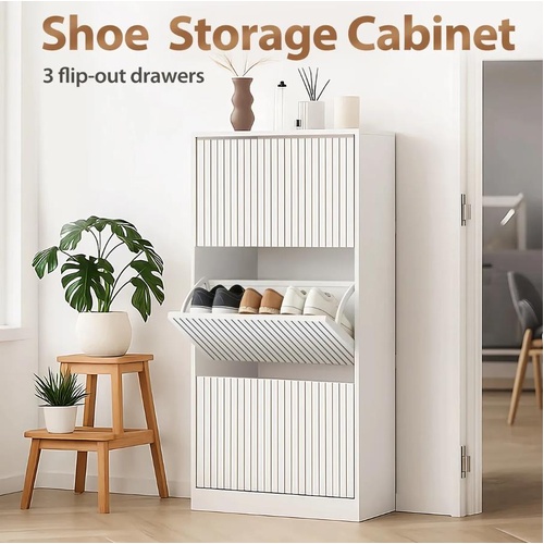 White Shoe Cabinet Rack Cupboard 3 Doors Shelf Drawers 30 Pairs Hidden Vertical