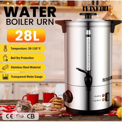 Maxkon 28L Hot Water Urn Stainless Steel Electric Water Boiler Urn Large 2500W