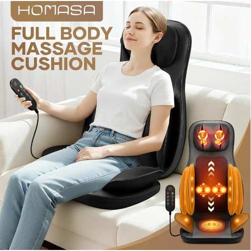 HOMASA Full Body Massage Chair Cushion Seat Shiatsu Neck Back Heating Remote Pad