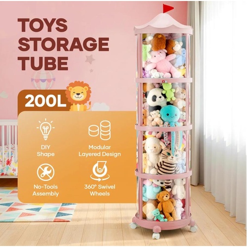 Kidbot Kids Toy Storage Tube Box Stuffed Animal Zoo Plush Doll Organiser Bedroom