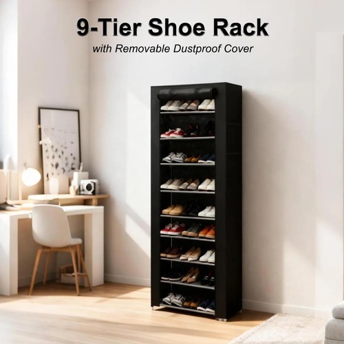 9 Tier Shoe Rack Cabinet Storage Organiser Vertical Wardrobe Stackable Shelves