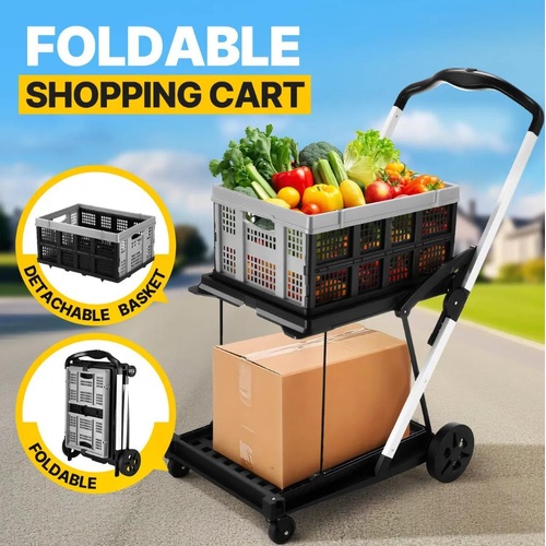 Folding Trolley Cart Dolly Collapsible Hand Truck Moving Shopping Luggage Basket
