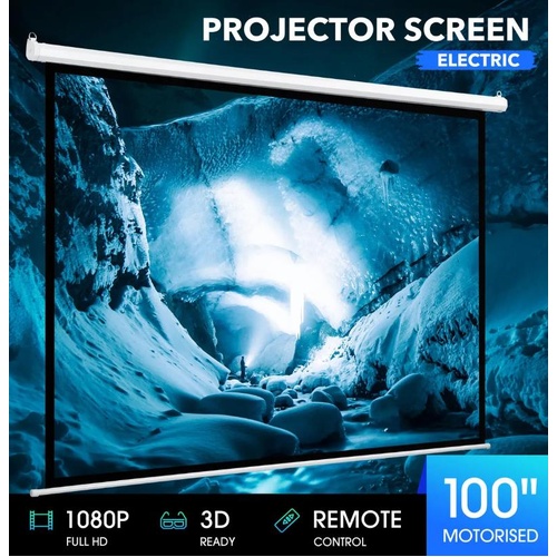 100 Inch Projector Screen Motorised TV Projection Large HD Home Movie Theatre