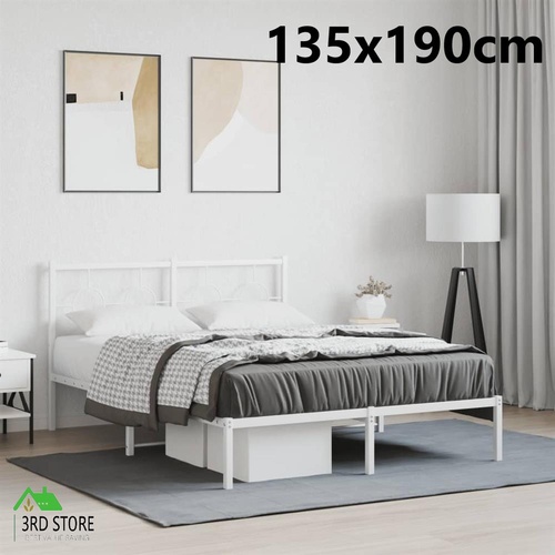 vidaXL Metal Bed Frame without Mattress with Headboard White 135x190cm