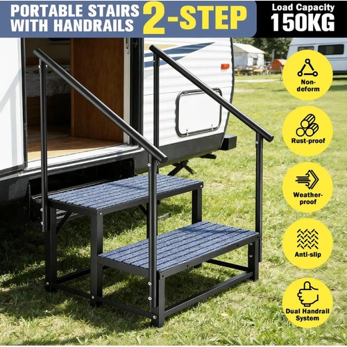 Caravan Stairs 2 Step Handrail Railings RV Camper Motorhome Ladder Safety Guard